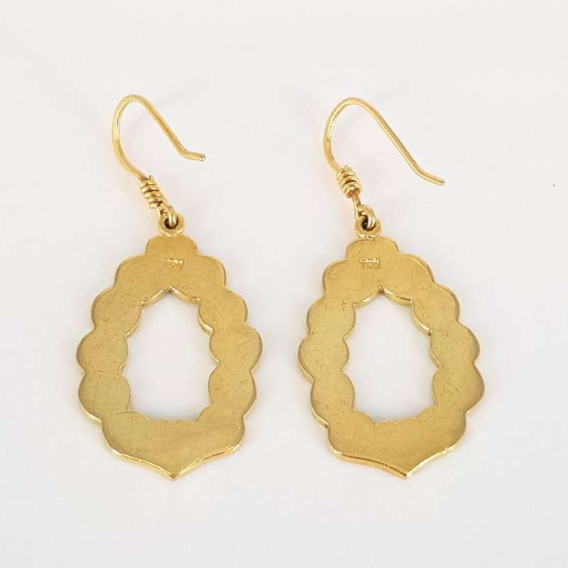 18CT YELLOW GOLD BLACK ENAMEL HEARTS DROP EARRINGS
