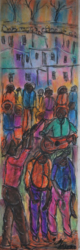 JOE MASEKO "STREET MUSICIANS" TOWNSHIP SCENE