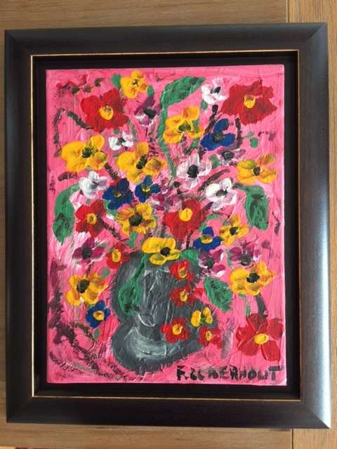 Frans Claerhout "Flowers" Oil on boxed canvas