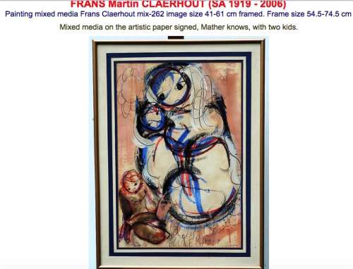 Frans Claerhout  " Mother and Children" Magnificent Mixed Media Painting