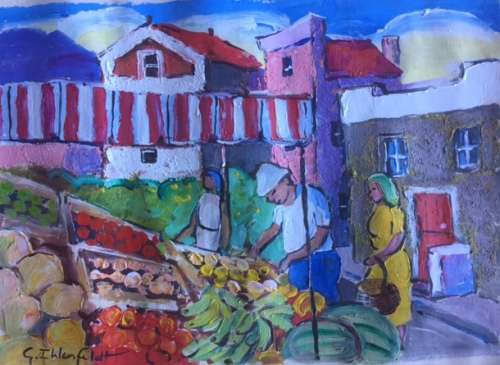 Gertjie Ihlelfeldt "Fruit Market" Very Vibrant and Colourful