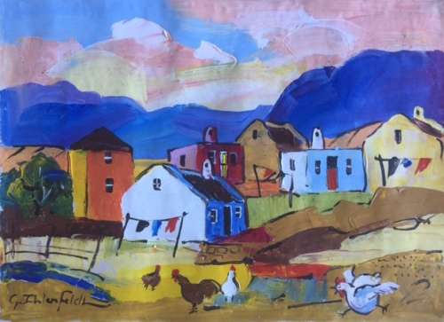 Gertjie Ihlelfeldt "Little Village" Very Vibrant and Colourful