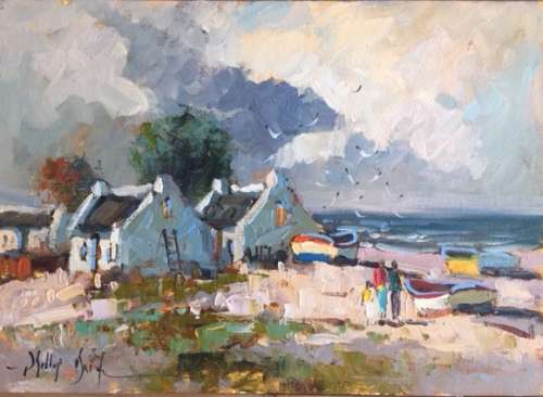 Phillip Britz " Fisherman's Village" Oil on Board