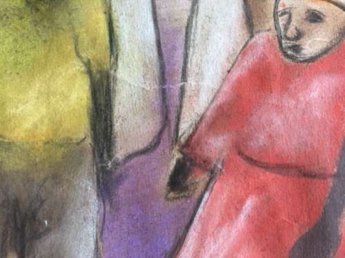 JOE MASEKO "THE GATHERING" PASTEL ON PAPER/BOARD. BIG PAINTING