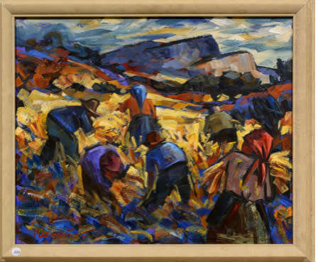 Hennie Niemann `Harvesters` Oil, Signed and Dated 2020 Size 50X60cm