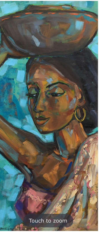 Dante Ruben (SA Born 1962) Oil, Lady Carrying a Bowl, Signed Size 62X27cm