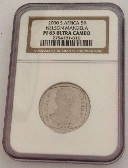 CRAZY R1 START!!! Nelson Mandela R5 2000 Coin Graded PF63