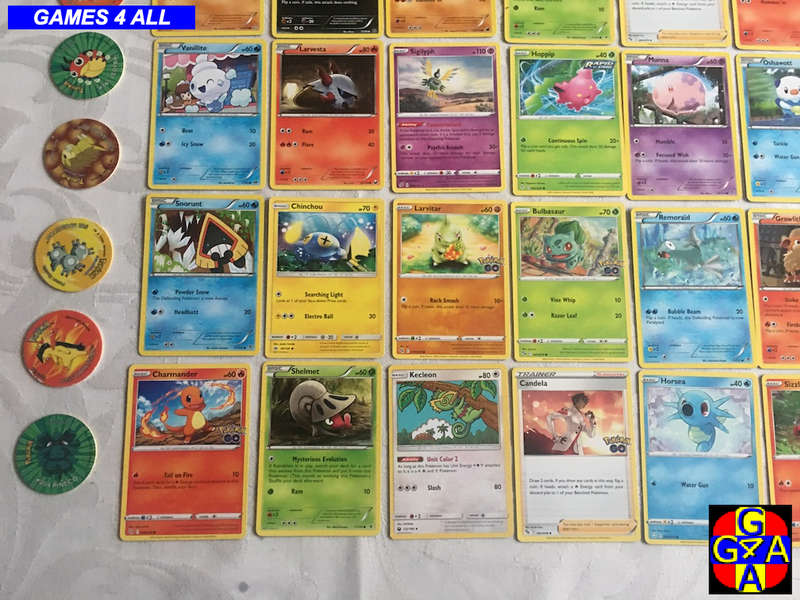 70 Pokemon Cards + 10 Tazos - NO FAKES