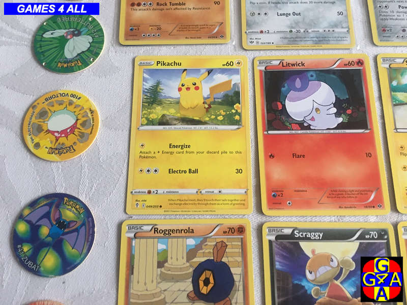 70 Pokemon Cards + 10 Tazos - NO FAKES