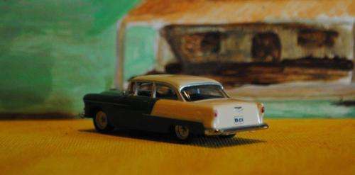 Model Power 1956 Chevrolet Belair Sedan Green and Cream 1:87 Ho Scale Railway Accessory