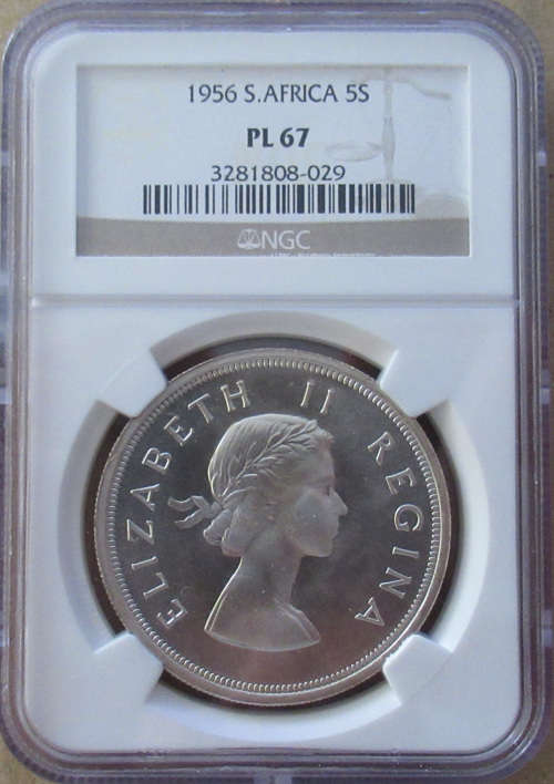 1956 SOUTH AFRICA 5 SHILLING NGC PL67