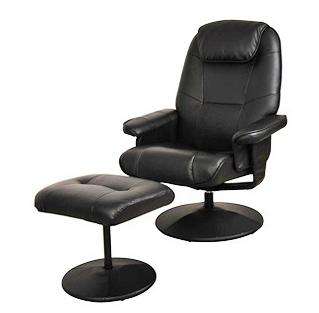 RECLINER Black Luxury Faux Leather Swivel Office Chair with Footstool