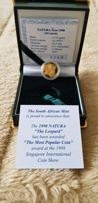 ###1998 Natura Leopard 1/10th ounce gold coin###Low start