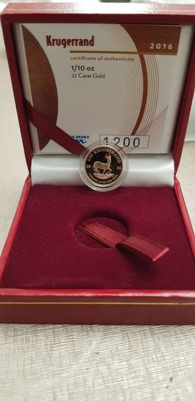 ###2016 Proof Krugerrand 1/10th Ounce Gold coins###Low start