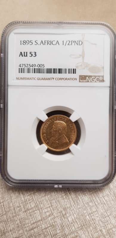 ###1895 NGC AU53 ZAR 1/2 Pond###Low start