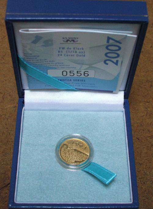 ###2007 F W De Klerk Protea Speech 1/10th oz gold coin###Crazy R1 start