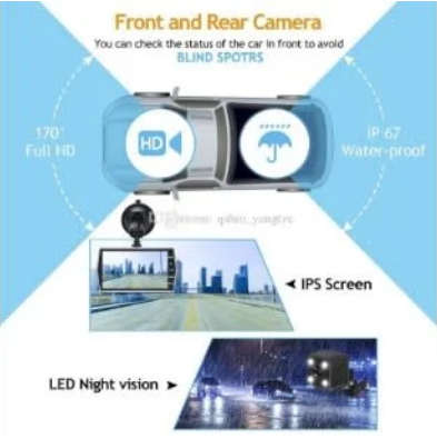 4 inch Dual Lens Camera HD Car DVR Video Dash Cam Front Rear Recorder