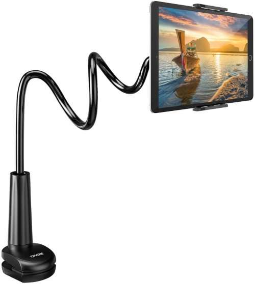 Gooseneck Tablet Holder Stand for Bed  Adjustable Flexible Arm Tablets Mount Clamp on Table Compatib