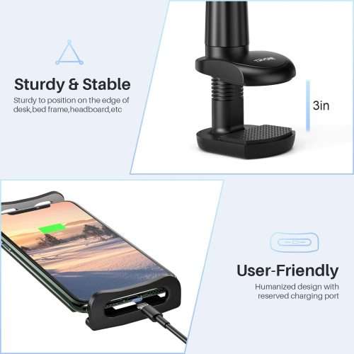 Gooseneck Tablet Holder Stand for Bed  Adjustable Flexible Arm Tablets Mount Clamp on Table Compatib