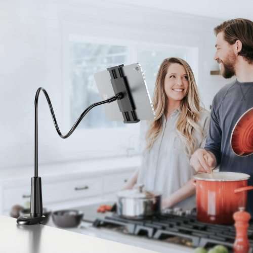 Gooseneck Tablet Holder Stand for Bed  Adjustable Flexible Arm Tablets Mount Clamp on Table Compatib