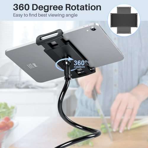Gooseneck Tablet Holder Stand for Bed  Adjustable Flexible Arm Tablets Mount Clamp on Table Compatib