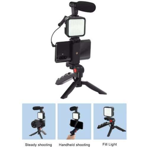 AY-49 Tripod Kit Video Vlog Production with Microphone and Live Light