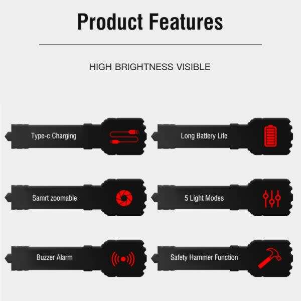 Multifunctional Rechargeable Laser Flashlight Aluminum Alloy
