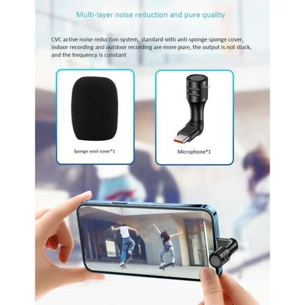 Vlogging Mini Smartphone Video Microphone With Foam Windshield Cardioid Condenser Microphone Plug An