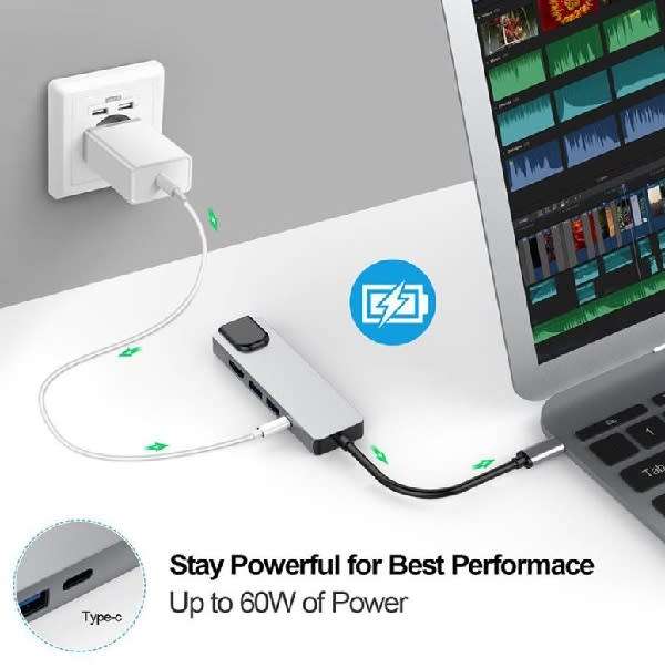 Type-C Hub, Hdmi, 3.0 Usb, Usb C, To Ethernet Rj45 Lan Adapter 5-In-1