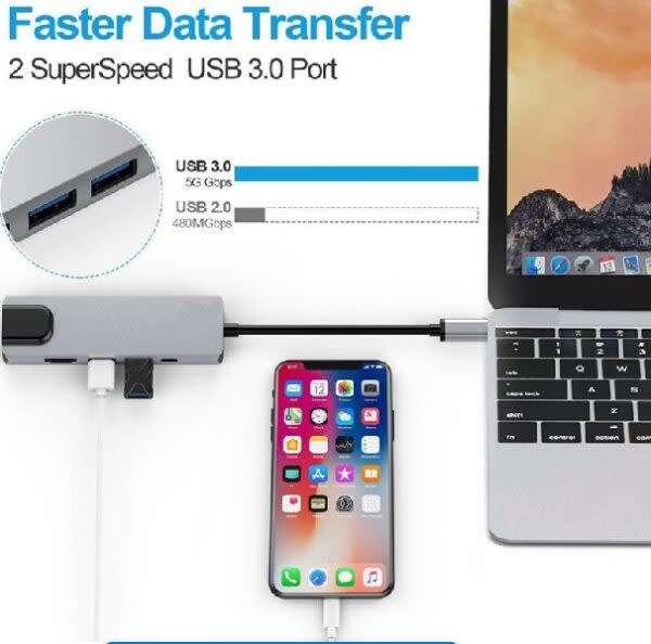 Type-C Hub, Hdmi, 3.0 Usb, Usb C, To Ethernet Rj45 Lan Adapter 5-In-1