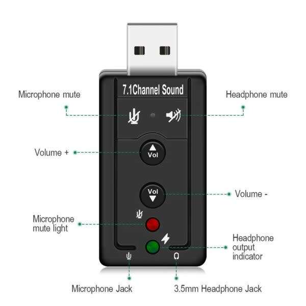 Lightweight 7.1 Usb Stereo Audio Adapter External Sound Card