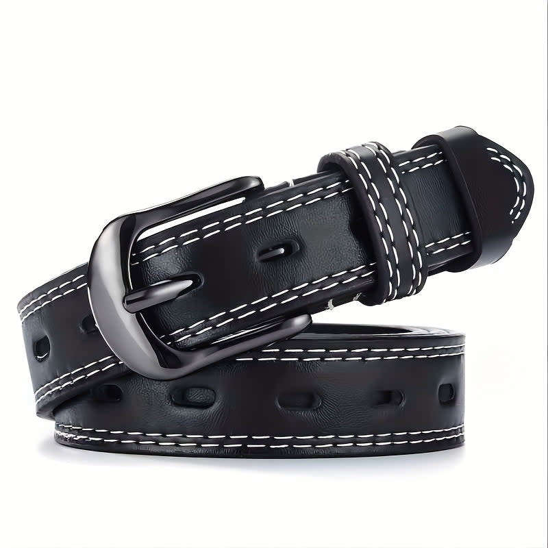Vintage Eyelet PU Belt Classic Solid Color Belt Simple Casual Jeans Belt