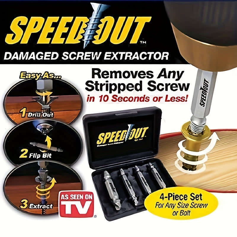 4-Piece Set Steel Broken Wire Quick Extractor Damaged Screw Extractor Drill Remover Guide Kit