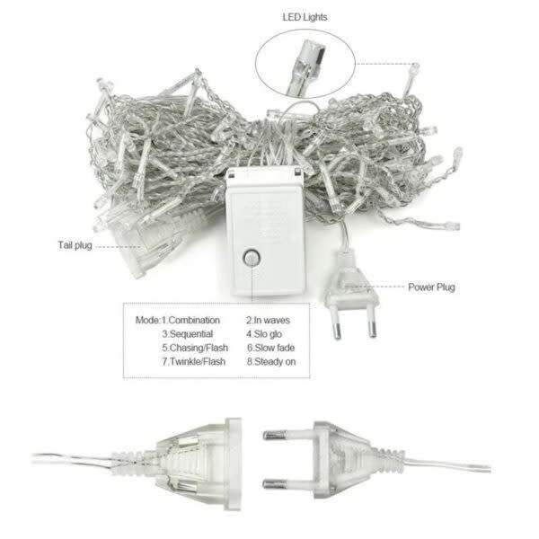 Led Fairy Curtain Light With Extension Plug, White, 3×0.5m