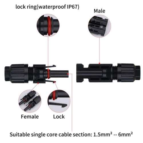 MC4 Solar Panel Cable Connectors - 10 Pairs