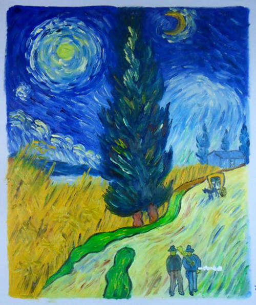 Hand-painted Canvas Signed Oil Painting 60CMX50CM Van Gogh Cypress Road vm96