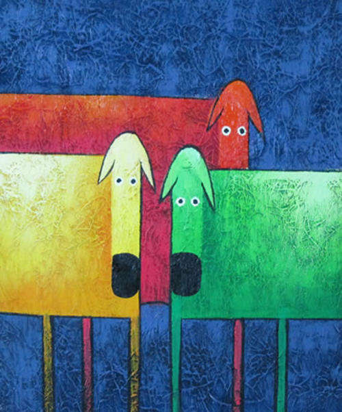 Framed Hand-painted Canvas Oil Painting Cartoon Cute Animals Kids Children Cows SA78