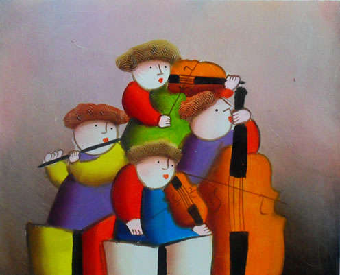 Framed Hand-painted Canvas Oil Painting Cartoon Kids Children Musical Band KS11