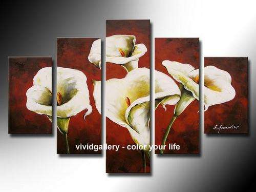 Hand-painted Canvas Oil Painting 150cmx90cm Brown White Lily Flowers HD148