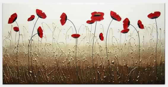 Hand-painted Modern Oil Painting 120cmx60cm Red Poppy Beige Art CQ017