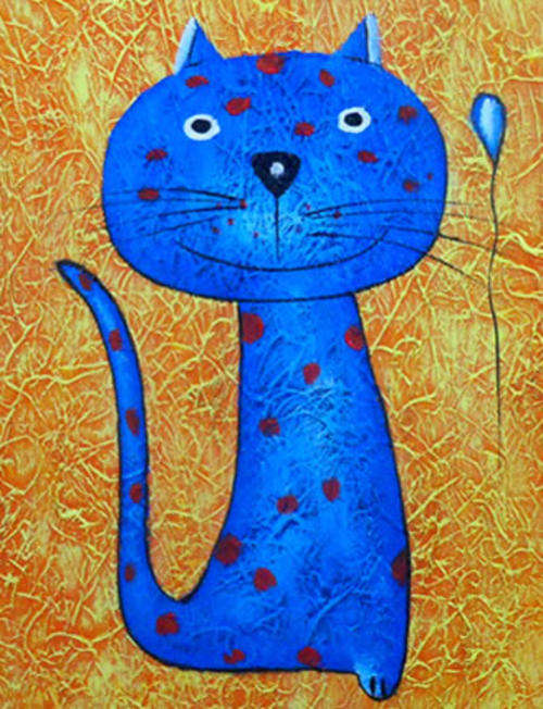 Framed Stretched Hand-painted Oil Painting Animals Cute Cats Cartoon Kids SA42