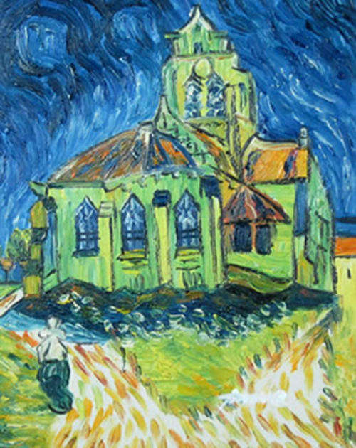 Framed Hand-painted Canvas Oil Painting Van Gogh repro Church Night VS48