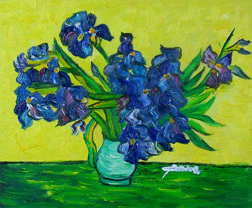 Framed Hand-painted Canvas Oil Painting Van Gogh Blue Irises Vase VS10-01