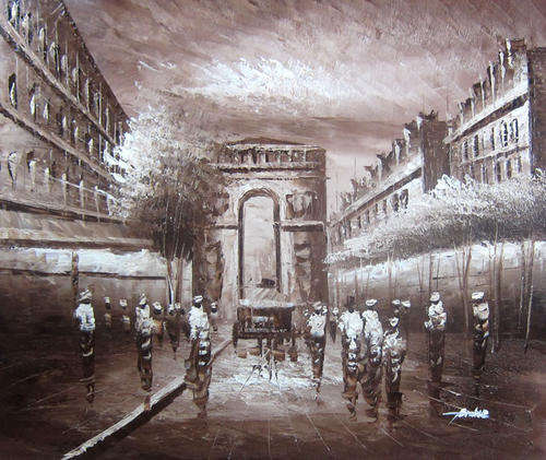 Hand-painted Canvas Signed Oil Painting 60CMX50CM Cityscape Street Night Building Brown P287