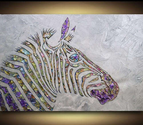 Hand-painted Heavy Texture Oil Painting 90cmx60cm Golden Horsey Head Silver Abstract Deco Art HS271