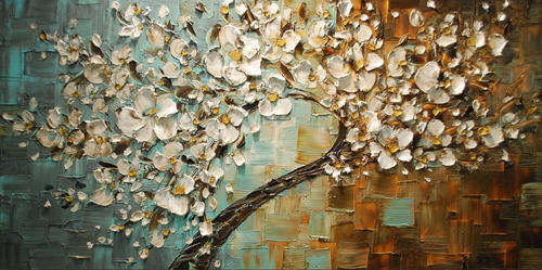 Hand-painted Heavy Texture Oil Painting 120cmx60cm White Flowers Abstract Deco Art HS304
