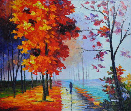 Hand-painted Signed Oil Painting Heavy Oil 50cmx60cm Modern Cityscape Night Rain M221-01