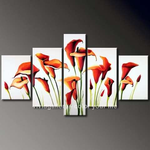 Framed & Stretched Oil Painting Hand-painted Canvas White Flowers Orange HD011