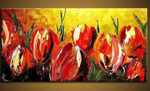 Hand-painted Heavy Texture Oil Painting 120cmx60cm Flowers Tulip Modern Deco Art CQ011