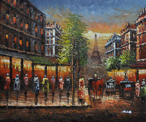 Rolled Hand-painted Canvas Signed Oil Painting 60CMX50CM Paris Street European Scenery City P368